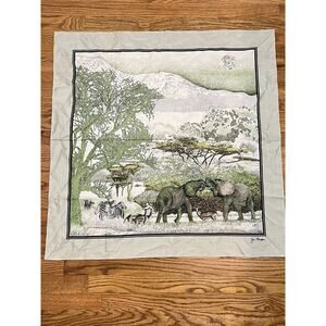 Jim Thompson EUC African Wildlife Elephant Zebra Print Silk Scarf 34" x 34"